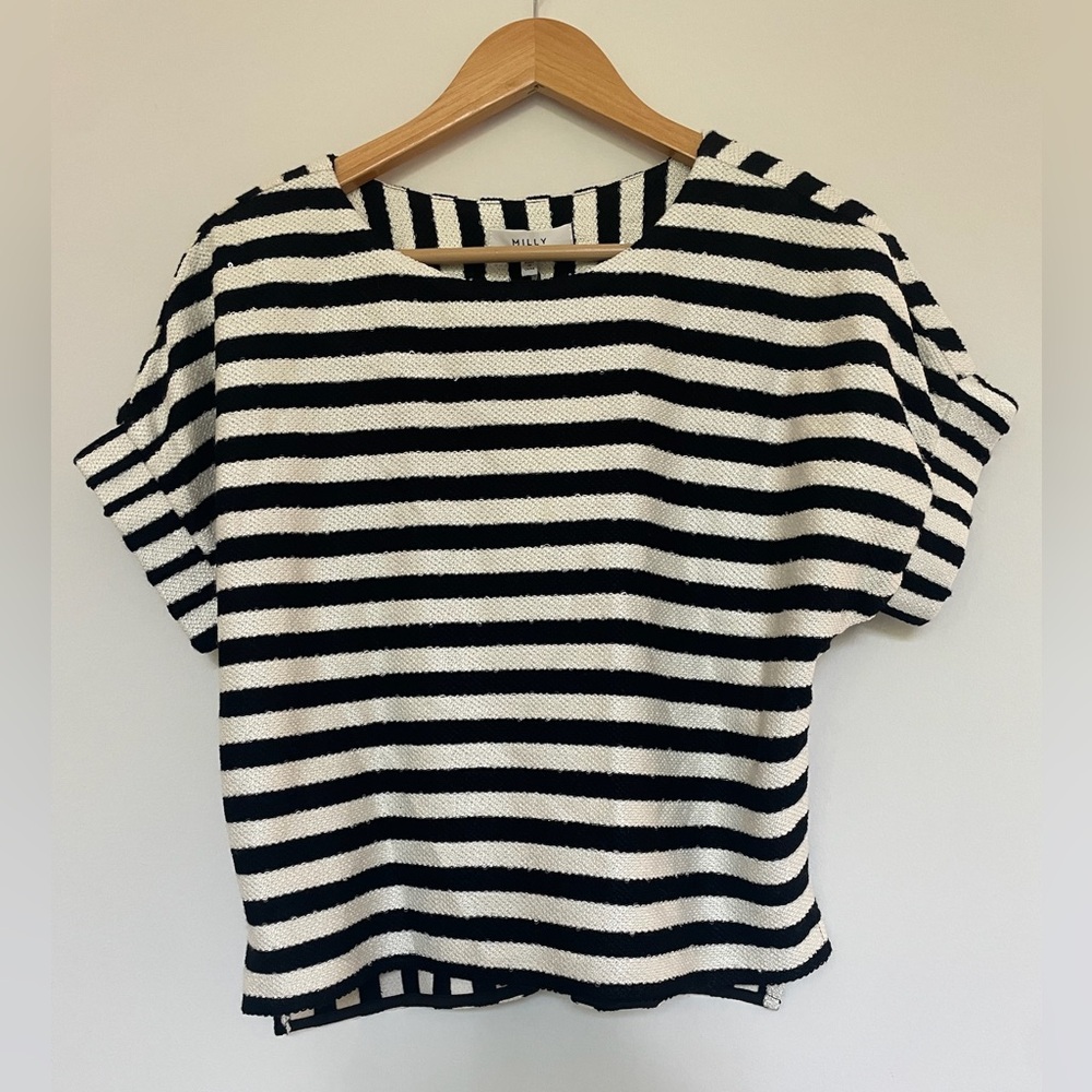 Milly Black and White Cuffed Sleeve Boxy Tee
